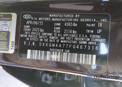 2015 Kia Optima Lx из США, поврежденный, VIN 5XXGM4A77FG467316